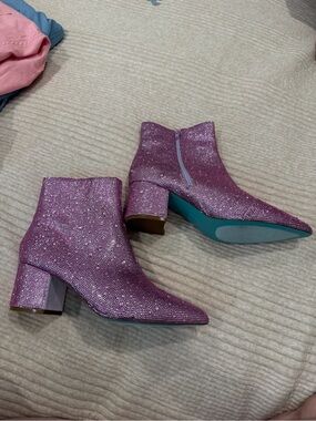 Betsey Johnson Glittery Pink Block Heel Ankle Boots
